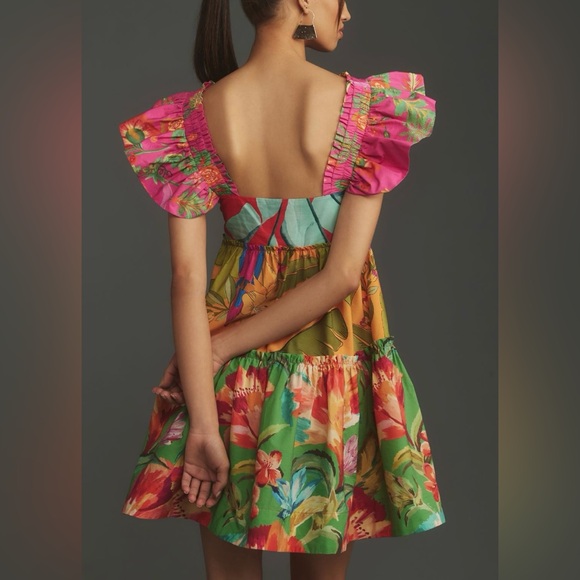 Farm Rio Foliage Mix Cotton Mini Dress, Size XS - Picture 15 of 16